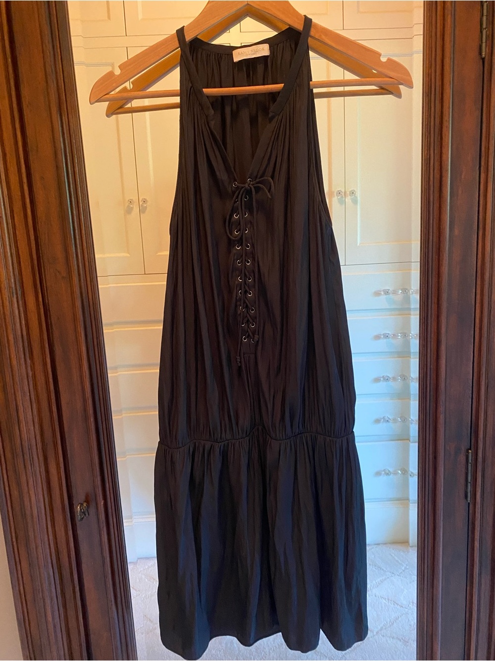 Ramy Brook Black Lace-Up Halter Mini Dress, Size Small